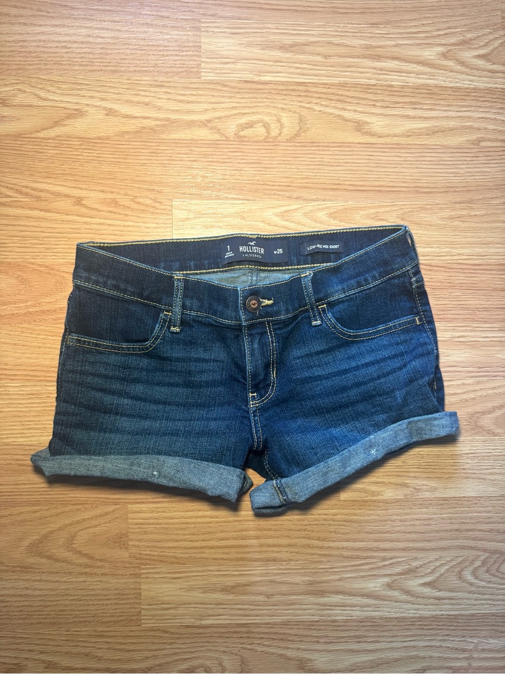Hollister Women's Dark Blue Denim Low Rise Shorts